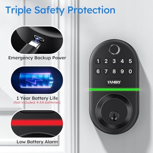 Yamiry Electronic Keypad Deadbolt, Fingerprint Door Lock,Keyless Entry Digital Lock for Front Door, Smart Deadbolt,Easy Installation