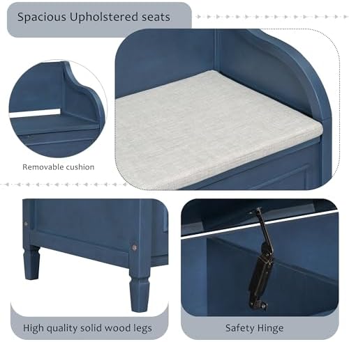 42" Rustic Storage Bench Entryway Bench Shoe Cabinet Ottoman (Antique Navy)
