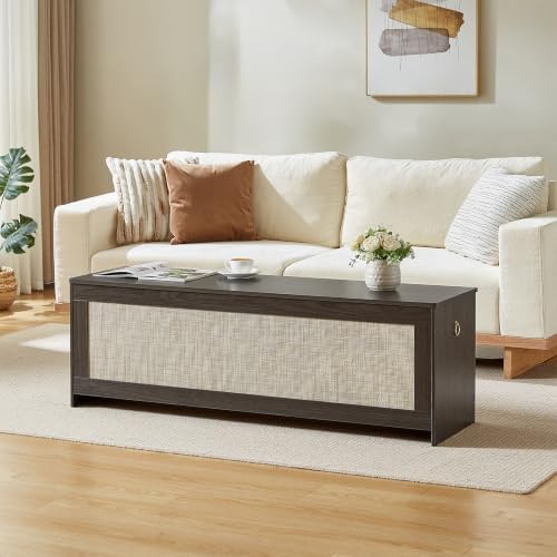 55.1"Storage Chest extra large,Rattan storage bench(Obsidian Black)
