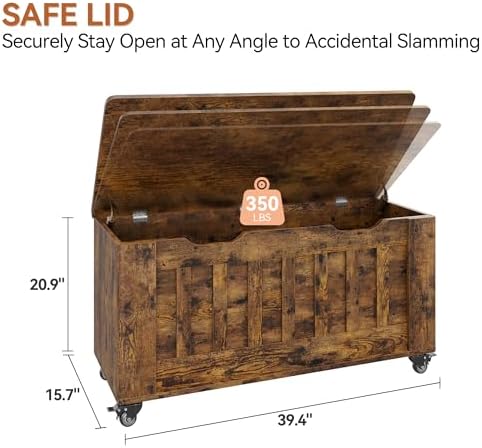 IDEALHOUSE Storage Chest, 39.4" Storage Bench Wooden Storage Trunk, Retro