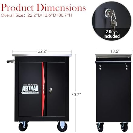 RYH 2 Doors Rolling Tool Chest (Black, 2 Doors 30.7" H×22.2" W)