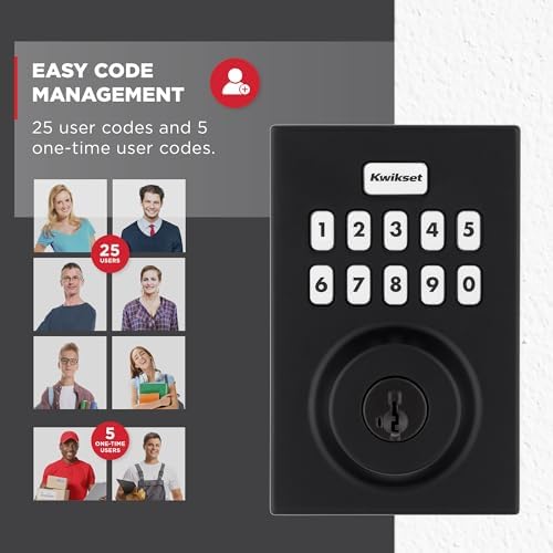 Kwikset Powerbolt 250 10-Button Keypad Matte Black Contemporary Electronic Deadbolt Door Lock, Featuring Convenient Keyless Entry, Customizable User Codes and Auto-Locking