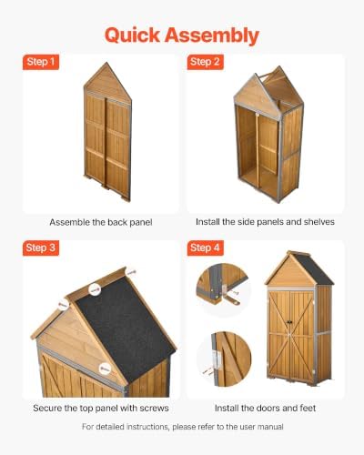 VEVOR Outdoor Storage Shed, 30" x 66.93" Wood & Metal Garden Tool Shed with Lockable Doors & Sloped Roof, Waterproof Outside Storage Cabinet with Shelves & Floor for Backyard Patio Lawn, Brown