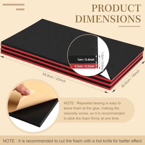 Sumind 3 Sets 16 x 22 Inch Tool Box Foam Organizers Liner Adjustable Inserts Foam Non Slip Liner Mat for Tool Box, Cabinet and Chest Drawers, Black Top and Red Bottom