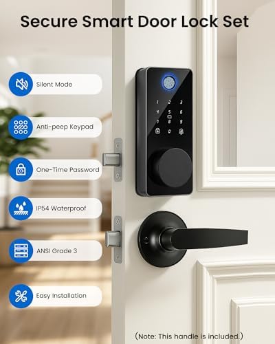 Smart Lock with 2 Handles, Keyless Entry Door Lock, Fingerprint Door Lock