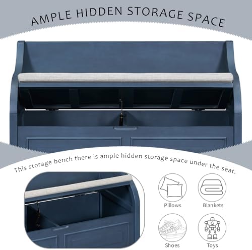 42" Rustic Storage Bench Entryway Bench Shoe Cabinet Ottoman (Antique Navy)