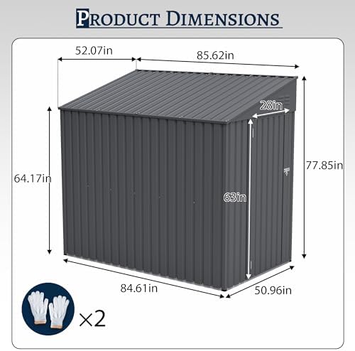 YOPTO 4x7 FT Outdoor Storage Shed Lean to Shed,Metal Shed W/Lockable Door & Air Vent,All Weather Waterproof Garden Tool House W/Reversible Installation,for Backyard,Patio,Lawn,Dark Gray