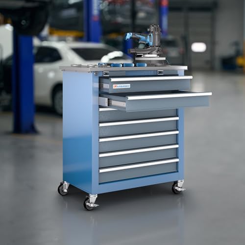 LARBANKE 7-Drawer Rolling Tool Chest with Wheels&Foot Pads,Bluetool Cabinet