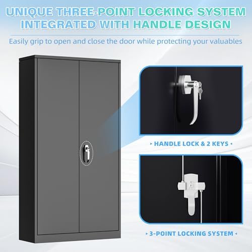 Bonusall Metal Tool Garage Cabinets with 2 Door and 4 Shelves, Locking Cabinet for Garage Storage,Tall Garage Storage Cabinets for Home Office, Warehouse,School(Black)