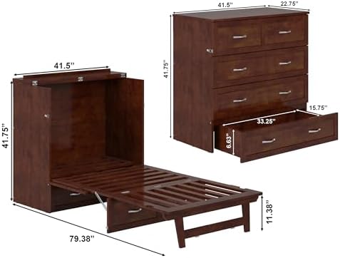 AFI, Northfield Murphy Bed Chest Twin XL with 6" Mattress, Walnut