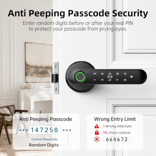 Fingerprint Door Lock with Keypad, Smart Biometric Door Knob for Bedroom