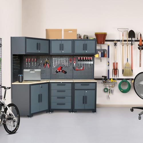 8-Pcs Garage Storage Cabinet System, Black and Grey
