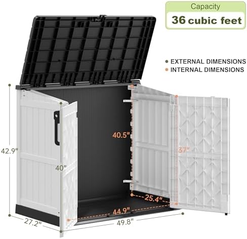 36 Cu Ft Resin Outdoor Storage Shed, Weatherproof Horizontal Outdoor Storage Cabinet with Dual Lock Door for Backyard, Patio, Garage, Garden(White)