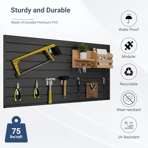 Neoaider Slatwall Panel 2 FT x 4 FT, Interlocking Slat Wall Paneling, Black