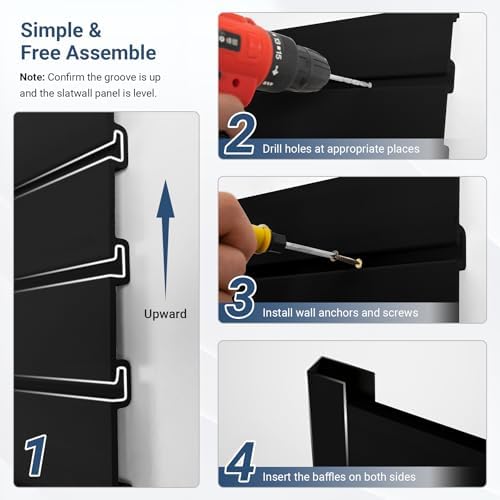 Neoaider Slatwall Panel 2 FT x 4 FT, Interlocking Slat Wall Paneling, Black
