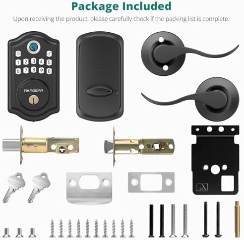 AkaGear Fingerprint Keyless Entry Door Lock with Lever Handle Set, Black