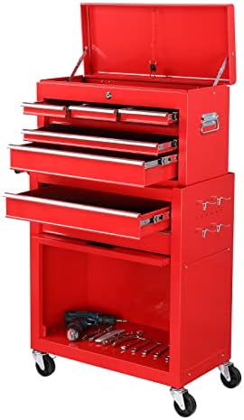 TUFFIOM 8-Drawer Rolling Tool Chest, Tool Storage Cabinet w/Lockable Wheels, Detachable Top, Drawers & Side Hooks, Mechanic Tool Organizer Box for Garage Warehouse Repair Shop