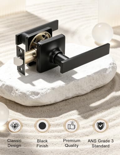 Mengico 5 Pack Door Handle,Black Door Lever Handle,Door Handles Interior Passage Lock(for Hallway&Close)