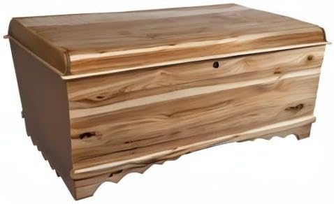 Rustic Red Door Co. Cedar Hope Chest with Waterfall Top, Amish Made Wooden Storage Trunk Box for Bedroom, Blanket, Clothes, Anti-Slam Hinges and Lock, 36", Rustic Hickory Wood, Natural Stain
