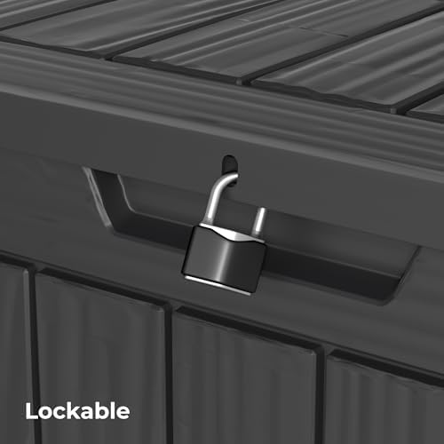 Outdoor Storage Box Waterproof, 35 Gallon Lockable Resin Deck Box Small, Patio Storage Bin for Pool Accessories Cushion Furniture, Garden Tools, UV-Resistant Outside Delivery Black