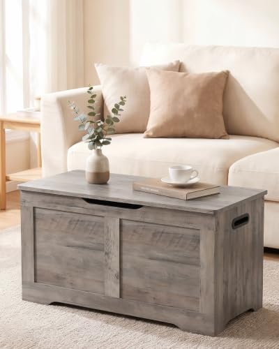 Timberer 31.5" Storage Chest with 2 Safety Hinges, Wooden Storage Trunk
