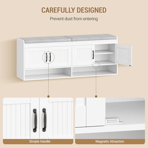 Hzuaneri 55.1" Shoe Storage Bench, Shoe Bench with 4 Doors & Padded Cushion