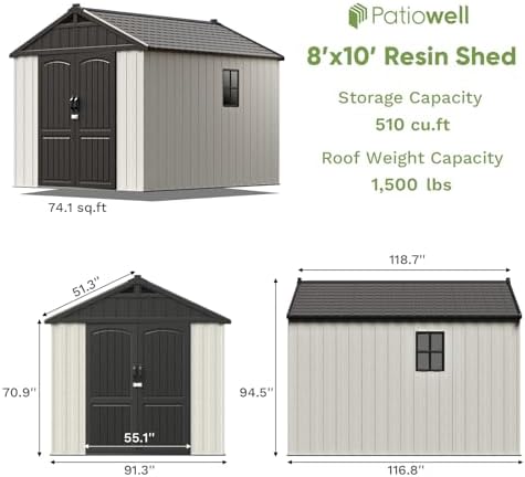Patiowell 8x10 FT Resin Outdoor Storage Shed with Floor, Beige