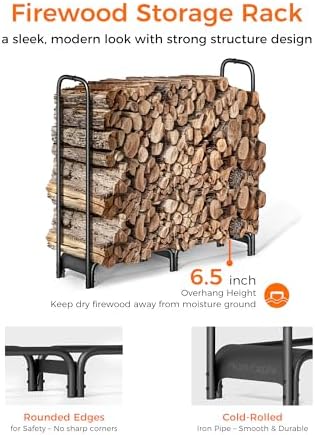 4ft Firewood Log Rack with Cover Outdoor, Heavy Duty Indoor Outdoor Firewood Storage Log Rack with Cover Combo Set Black