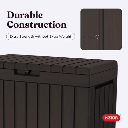 Keter Kentwood 50 Gal Outdoor Storage Box and Patio Side Table