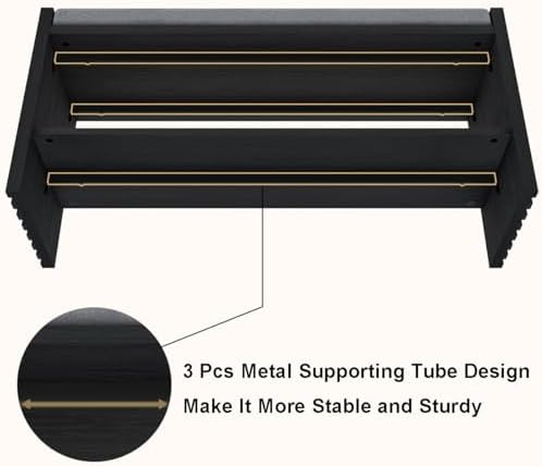 BON AUGURE Entryway Shoe Bench with Storage & Cushion for Mudroom, Black