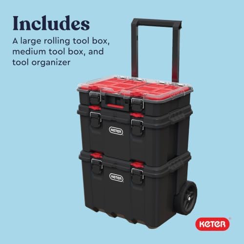 Keter Stack N Rolling Tool Box Modular Storage System 3 Piece