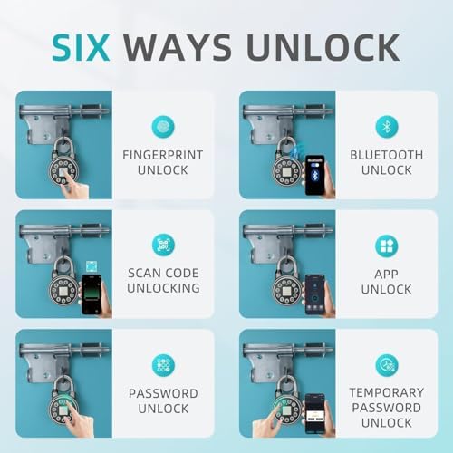 SFW Fingerprint Padlock,Bluetooth Pad Locks with Code, Water Resistant Smart Padlocks with Mobile App.Suitable for Gym, Sports Facilities, Bicycles, Schools, Luggage and Lockers