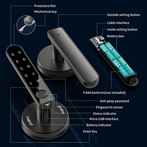 Foxgard Smart Fingerprint Door Lock, Biometric Door Lock, Electronic Door Knob with Keypad,Smart Door Knob with 100 Fingerprints, 50 Codes for Home,Bedroom, Office(Round)