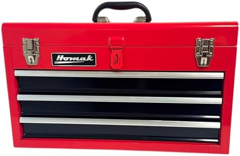 Homak Metal Tool Box, 20-inch, Portable Tool Box with 3 Drawers, Small Tool Chest with EVA Liners, Ball Bearing Slide Drawers Locking & Gloss Finish, Multi-Function Tool Organizer