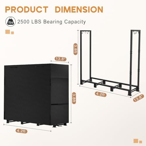 4ft Firewood Rack Outdoor with Waterproof Widened Cover