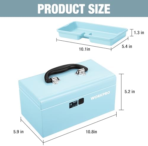 WORKPRO 10.8" Mini Metal Tool Box with Removable Tray
