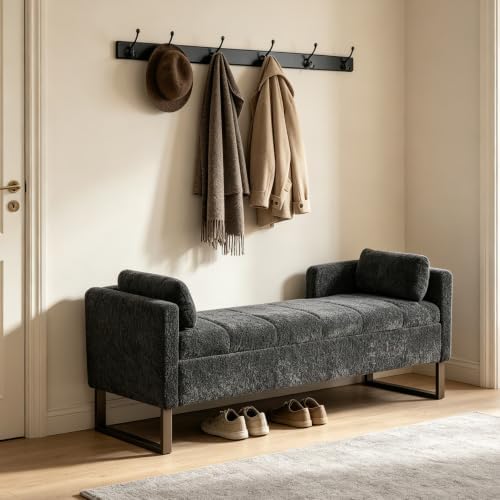 64" W Storage Benches End of Bed Bench, Charcoal
