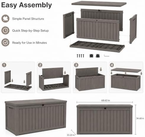 Outdoor Storage Box Resin Deck Box Waterproof Gray Brown 270 Gallon