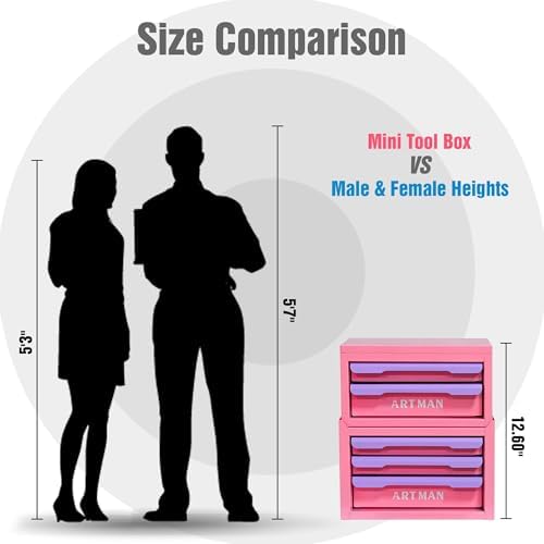 5-Drawer Metal Tool Box for DIY, Pink-Purple