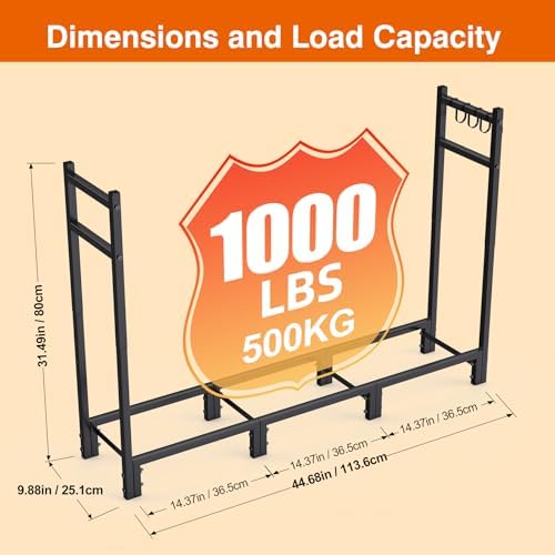 Firewood Rack Outdoor, 44.7" x 9.8" x 31.5", Black