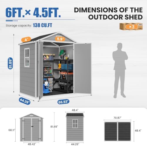Amopatio 6x4 FT Outdoor Storage Shed with Floor, Grey & White