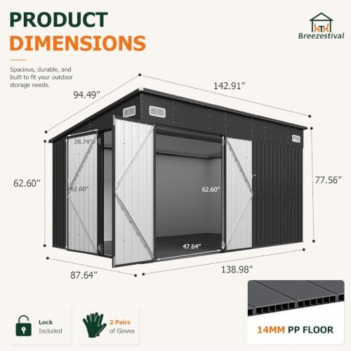 8'x12' Lean to Shed Metal Storage Shed with Floor,Triple Door