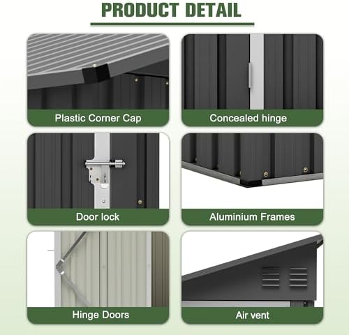 YOPTO 4x8 FT Lean to Outdoor Storage Shed,Metal Shed W/Floor Frame & Reversible Installation,All Weather Waterproof Garden Tool House W/Lockable Door & 2 Air Vents,for Backyard,Patio,Lawn,Black