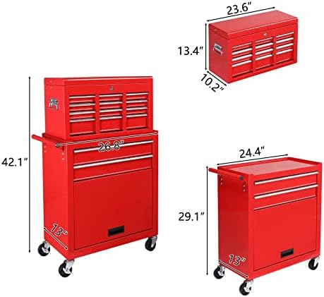 TUFFIOM 8-Drawer Rolling Tool Chest, Tool Storage Cabinet w/Lockable Wheels, Detachable Top, Drawers & Side Hooks, Mechanic Tool Organizer Box for Garage Warehouse Repair Shop