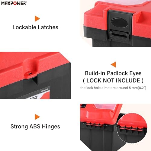 MAXPOWER 2-Pc Plastic Tool Box, 12" Small & 17" Portable Toolbox, Lockable
