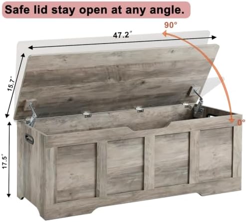 Timberer 47.2" Storage Chest Extra Large Storage Bench with 2 Safety Hinges