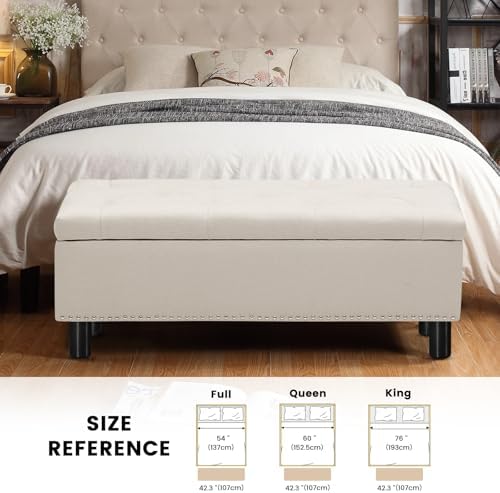 Furniliving Large Storage Ottoman, Beige, Wood Frame, Linen Fabric, 285 Lbs Capacity