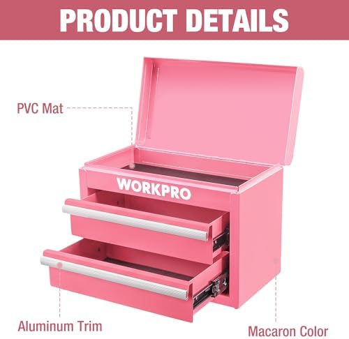 WORKPRO Metal Mini Tool Box with 2 Drawers and Top Storage