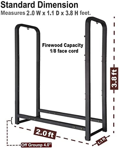 Firewood Rack Stand 2ft Heavy Duty Logs Holder for Outdoor Indoor Fireplace Metal Wood Pile Storage Stacker Organizer, Matte Black
