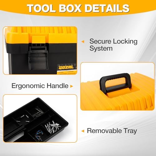 4 Pack Heavy Duty Plastic Tool Box Set, Stackable Portable Boxes, 13-19"